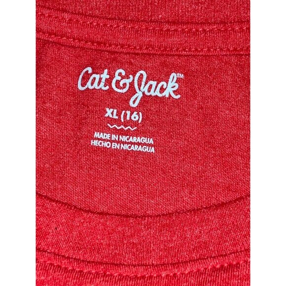 Cat & Jack Red Long Sleeve T-Shirt Boys XL (16) Pizza Graphic Design - Picture 6 of 9